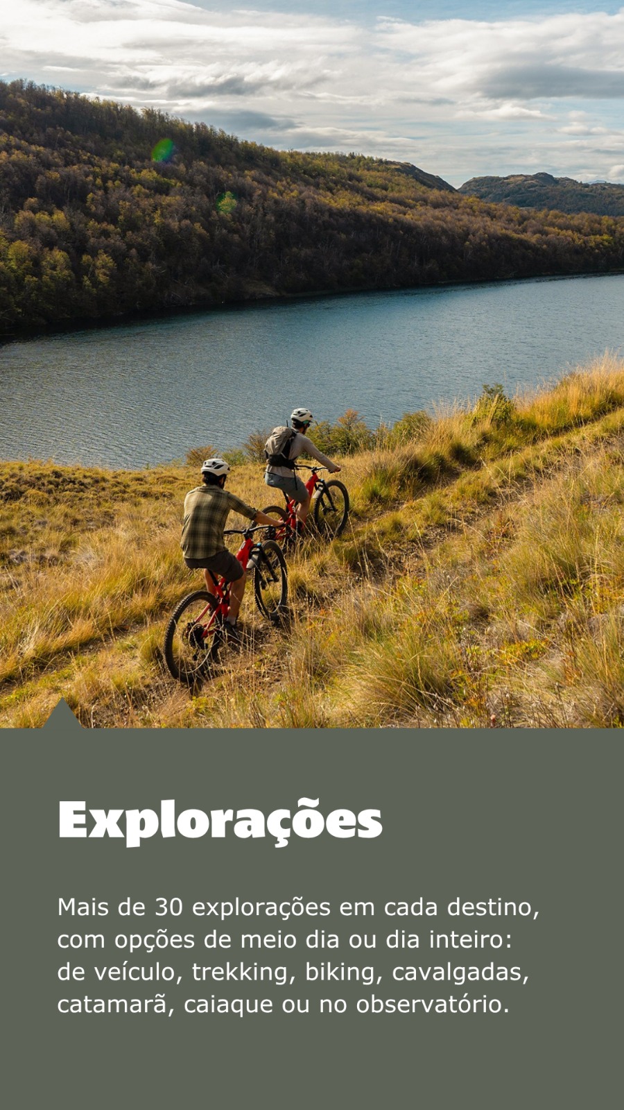 Ciclistas em trilha sobre lago